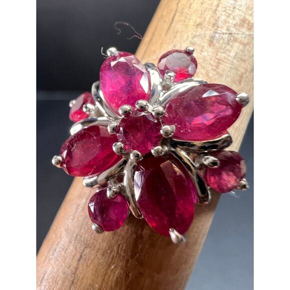 Vintage ruby flower cluster sterling silver ring size 7 - Picture 6 of 16
